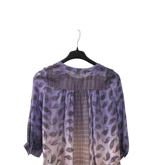 Gypsy 05 Purple Multicolor Paisley Silk Blouse Size M Popover Boho Festival - Picture 5 of 8